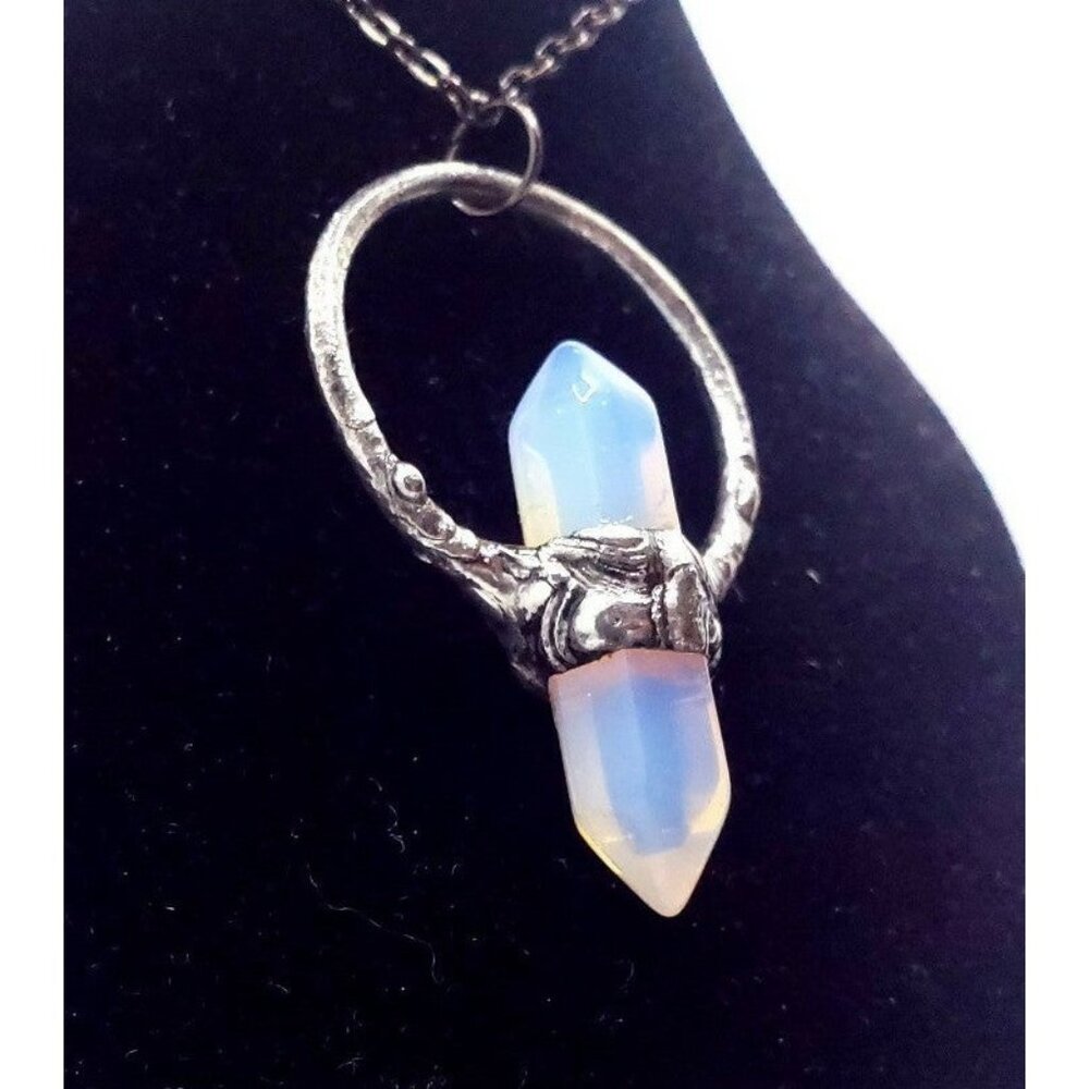 Opalite Gemstone Necklace double terminated pendulum crystal necklace handmade